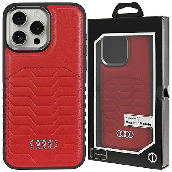AUDI SYNTETISK LÆDER TASKE MED MAGSAFE TIL IPHONE 15 PRO MAX - RØD