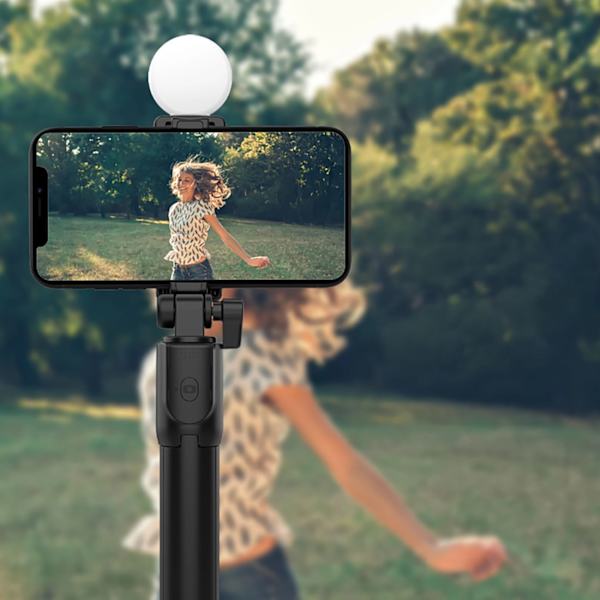 SELFIE STICK WR1YXS TELESKOPSTATIV 0,71M MED RUND LAMPE - SORT