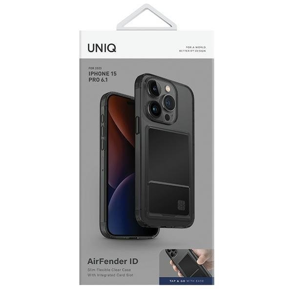 UNIQ Air Fender ID-deksel iPhone 15 Pro Max 6.7 grå/røykgrå tonet kortspor