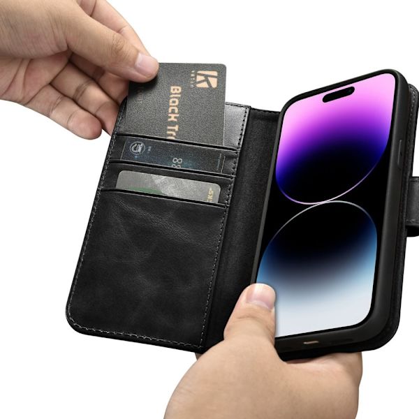 ICARER CASE CASE HOUSING COVER LÆDERCASE TIL IPHONE 14 PRO BLACK