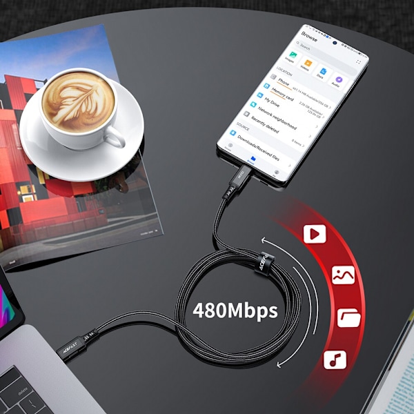 Acefast-kabel USB Type C - USB Type C 2m, 100W (20V/5A) grå (C4-03 deep space grey)