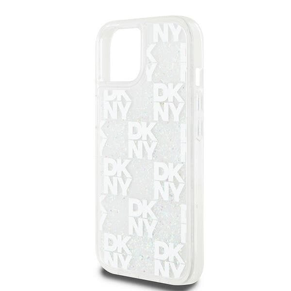 DKNY Liquid Glitter Multilogo beskyttelsesdeksel til iPhone 15/14/13 - hvit