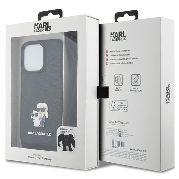 Karl Lagerfeld KLHCP13LSAKCPSK Deksel for iPhone 13 Pro / 13 Hard Deksel - Svart Crossbody Saffiano Metal Pin Karl&Choupette