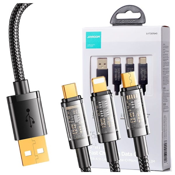 Joyroom 3-i-1 kabel USB - USB Type C / Lightning / micro USB 3,5 A 1,2 m svart (S-1T3015A5)