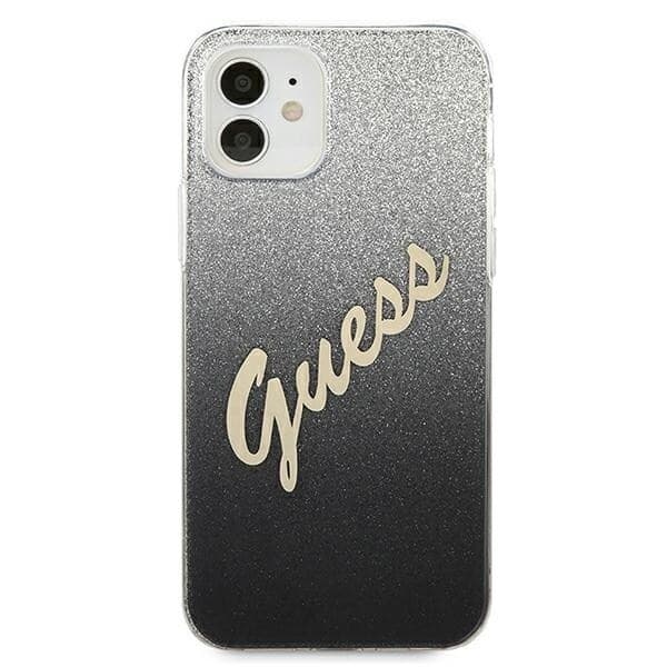 Guess GUHCP12SPCUGLSBK iPhone 12 mini 5.4 svart/svart hardt deksel Glitter Gradient Script