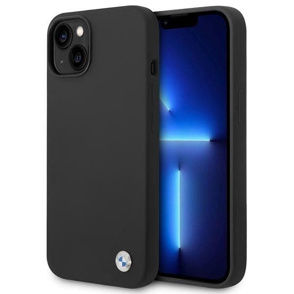 BMW SILIKONE METAL LOGO ETUI TIL IPHONE 14 - SORT