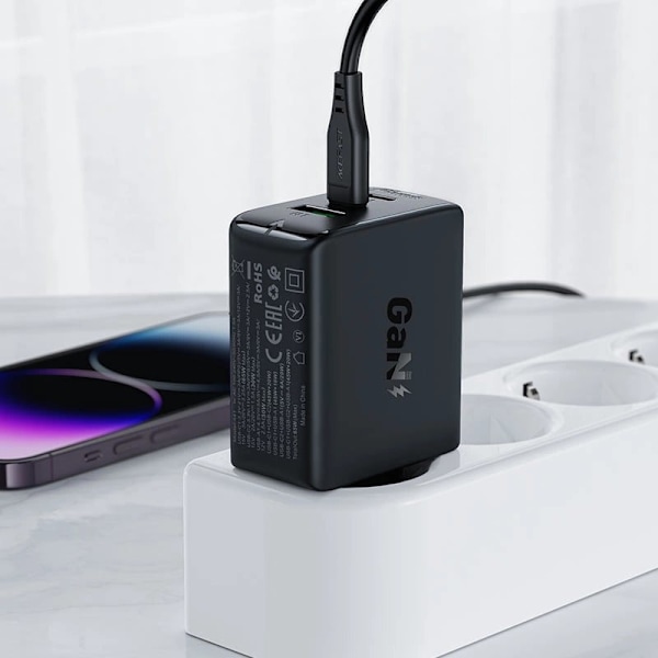 Acefast rask GaN-lader (2x USB-C / USB-A) PPS / PD / QC4+ 65W hvit (A41)