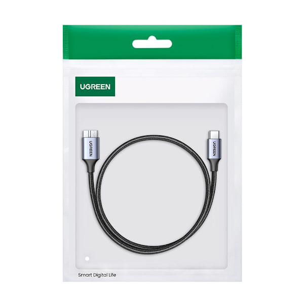 USB C - Micro USB B 3.0-kabel 5Gb/s 3A 1m Ugrønn US565 - grå