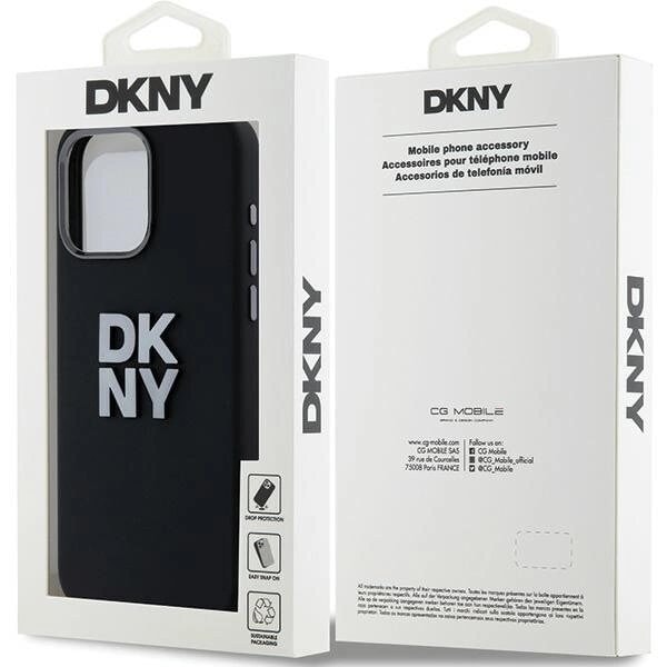 DKNY flytende silikon metalllogo beskyttelsesveske til iPhone 15 Pro Max - Svart