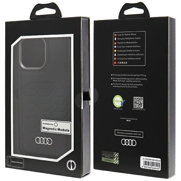 AUDI SYNTETISK LÆDER TASKE MED MAGSAFE TIL IPHONE 15 PRO MAX - SORT