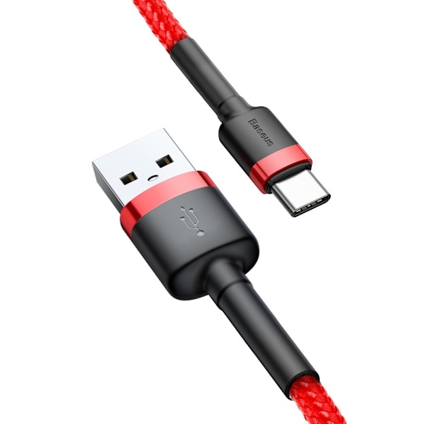 Baseus Cafule-kabel slitesterk nylonkabel USB / USB-C QC3.0 3A 1M rød (CATKLF-B09)