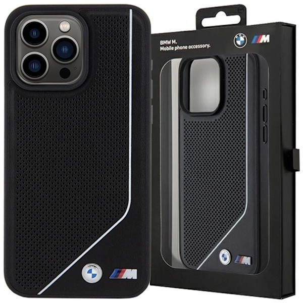 BMW PERFORERET TWISTED LINE MAGSAFE TASKE TIL IPHONE 15/14/13 - SORT