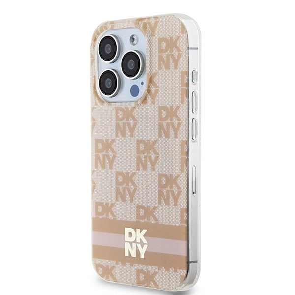 DKNY IML rutete monomønster og trykte striper MagSafe-deksel til iPhone 13 Pro Max - Rosa