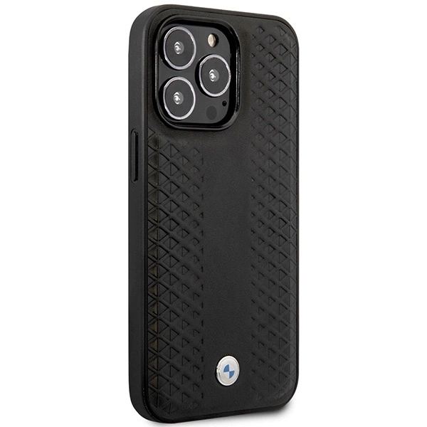 BMW LÆDER DIAMOND PATTERN MAGSAFE ETUI TIL IPHONE 14 PRO - SORT