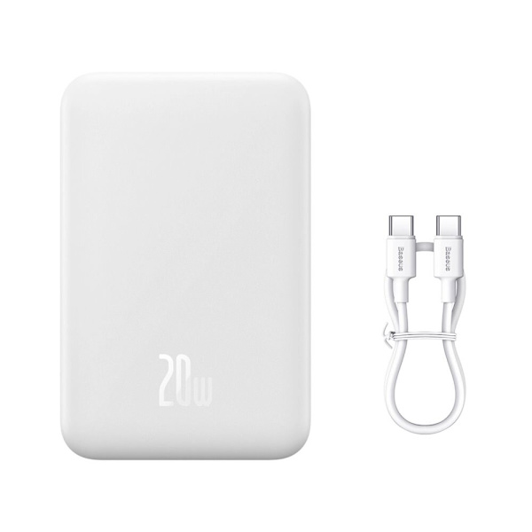 Baseus Magnetic Mini 20000 mAh 20W batteri - hvit + USB-C / USB-C-kabel