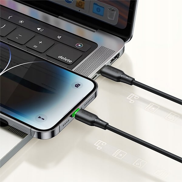 MCDODO LADDARE USB-C BLIXT SNABB LADDNINGSKABEL IPHONE 1M LED SVART