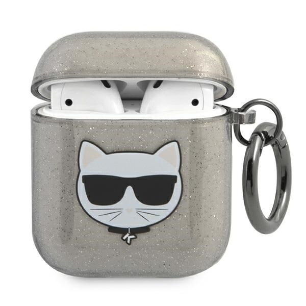 Karl Lagerfeld KLA2UCHGK AirPods 1/2 fodral svart/svart Glitter Choupette