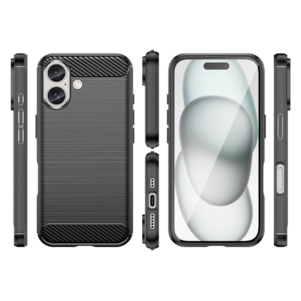 CARBON CASE SILIKONE ETUI TIL IPHONE 16 - SORT