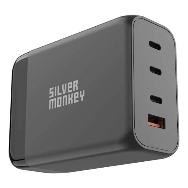 Silver Monkey SMA155 200W GaN-lader 3xUSB-C PD USB-A QC 3.0 med avtakbar strømledning - svart