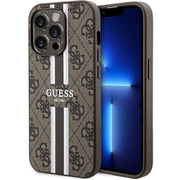 Guess 4G Printed Stripes MagSafe-deksel til iPhone 15 Pro - brun