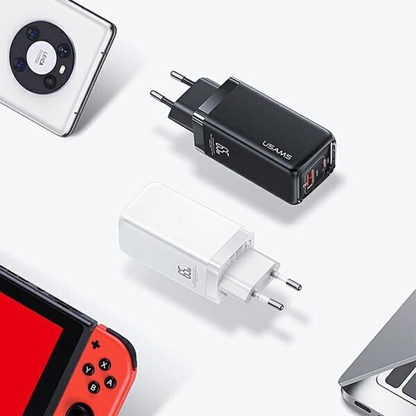 USAMS Lad. nätverk. 1xUSB-C+1xUSB T47 65W (endast huvud) PD Snabbladdning Super Si vit/vit CC153TC02 (US-CC153)