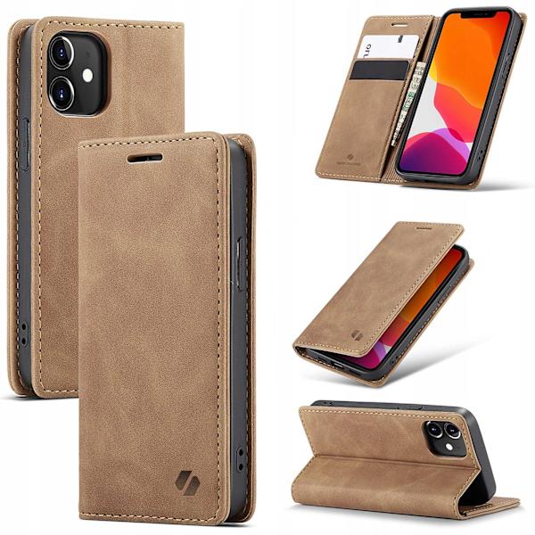Spacecase Plånbok Till Iphone 12 Mini Case Ljusbrun Läderskydd
