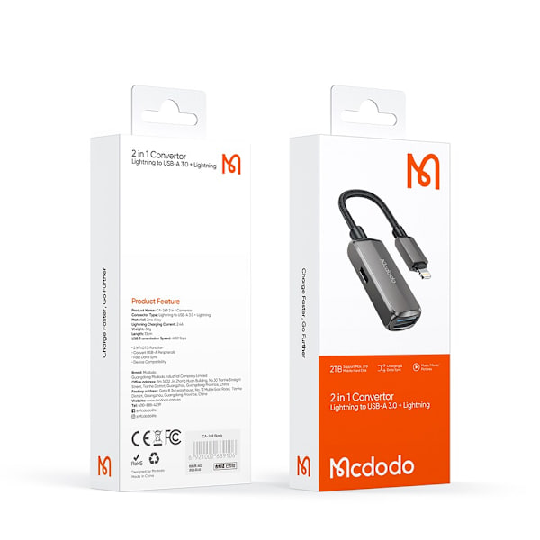 MCDODO ADAPTER LYNADAPTER USB 3.0 OTG-KABEL IPHONE-LADDNING