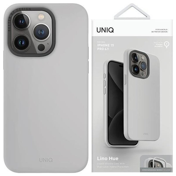 UNIQ Lino Hue iPhone 15 Pro Max 6.7-deksel Magclick Last ned lysegrå/krittgrå
