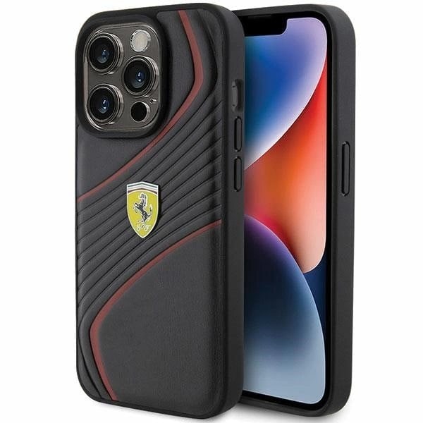 FERRARI TWIST METAL LOGO COVER TIL IPHONE 15 PRO - SORT