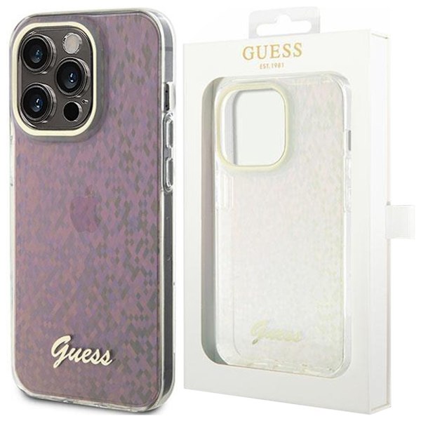 Guess GUHCP15XHDECMP iPhone 15 Pro Max 6.7 rosa/rosa hardt deksel IML fasettert speil Disco Iridescent