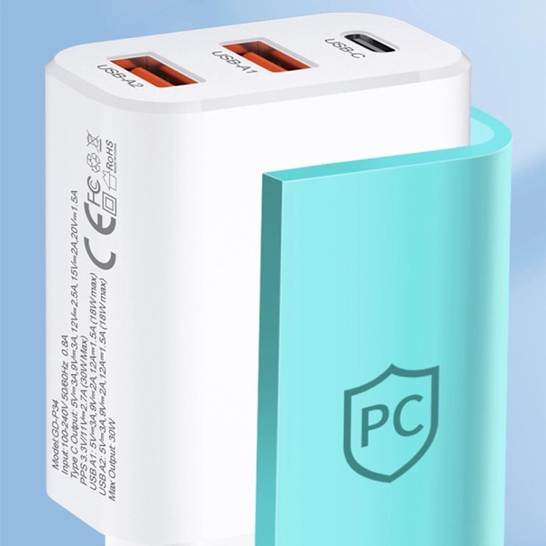 Wozinsky CWCUCW 30W USB-C / 2 x USB-A vegglader - hvit