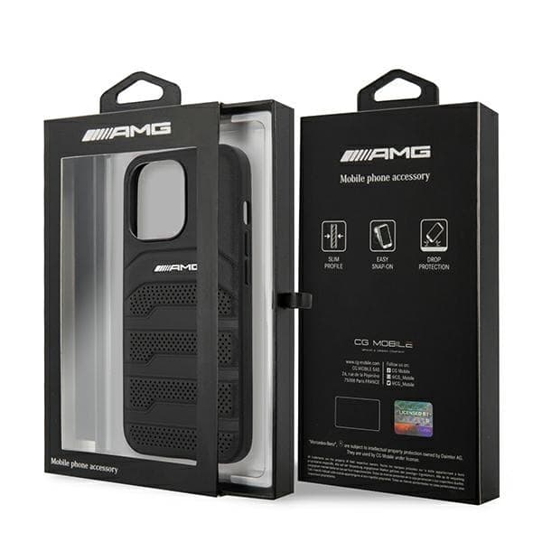 AMG LEATHER DEBOSSED LINES ETUI TIL IPHONE 14 PRO - SORT