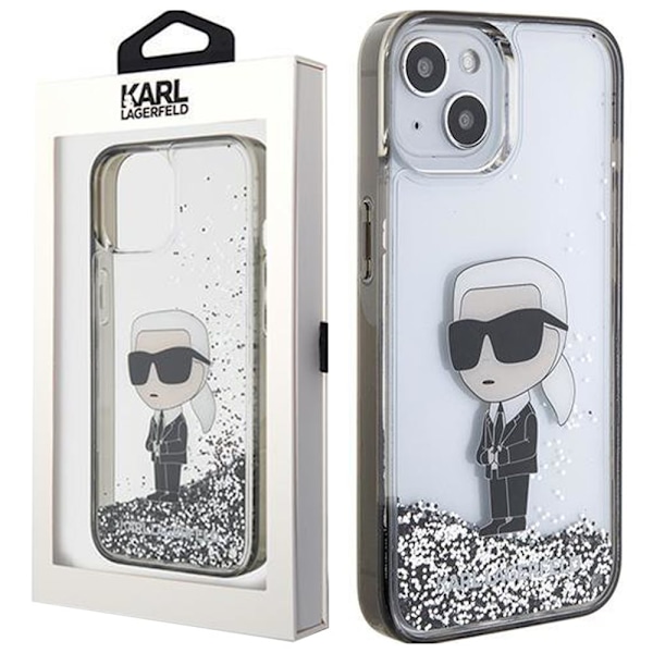 Karl Lagerfeld KLHCP15SLKKNSK iPhone 15 6.1 gjennomsiktig hardt deksel Liquid Glitter Ikonik