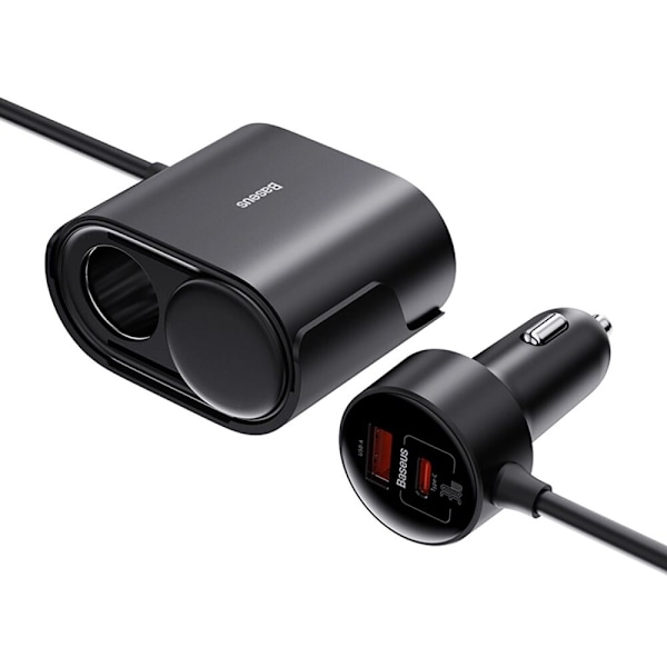Baseus High Efficiency Pro 2x sigarettenneradapter USB-A USB-C med 30W lader - svart
