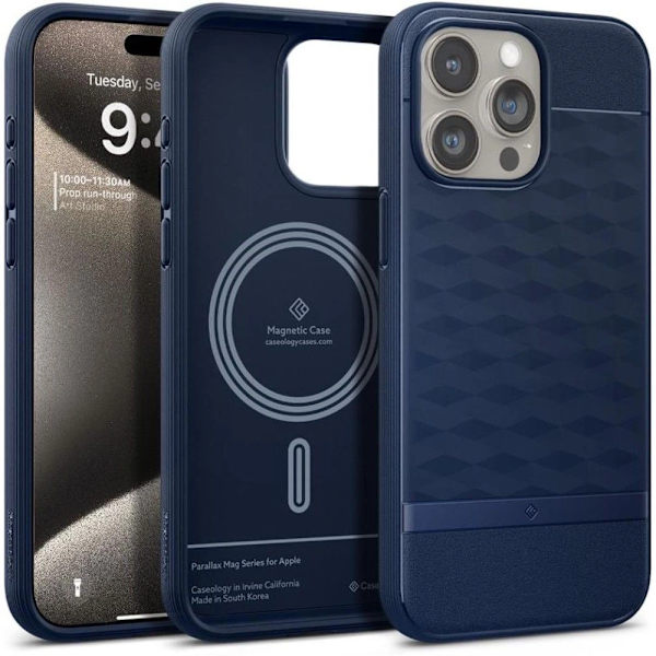 CASEOLOGY PARALLAX MAG ETUI MED MAGSAFE TIL IPHONE 15 PRO MAX - MARINEBLÅ