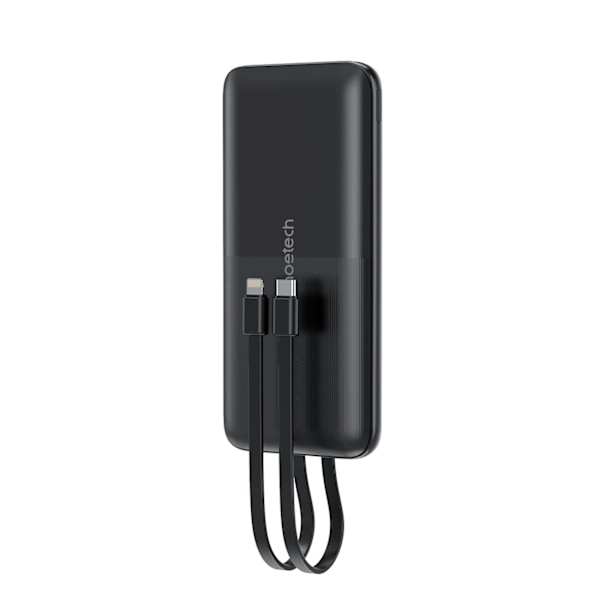 CHOETECH B654 10000MAH 22,5W USB-A / USB-C / MICRO USB POWERBANK MED INDBYGGET USB-C / LIGHTNING-KABEL - SORT