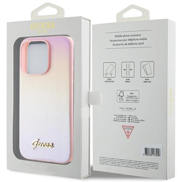 Guess Saffiano Iridescent Script-deksel til iPhone 14 Pro - Rosa