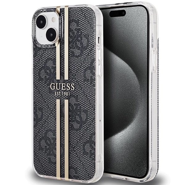 Guess IML 4G Gold Stripe-deksel til iPhone 15 Plus / 14 Plus - Svart