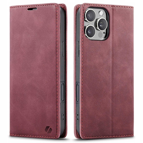 Spacecase Pålbocksväska För Iphone 16 Pro Max Rött Läderfodral