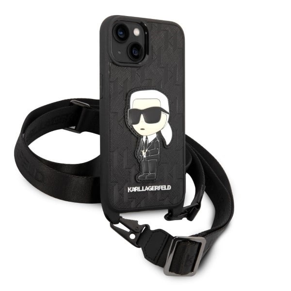 KARL LAGERFELD MONOGRAM IKONIK PATCH COVER TIL IPHONE 14 PLUS - SORT