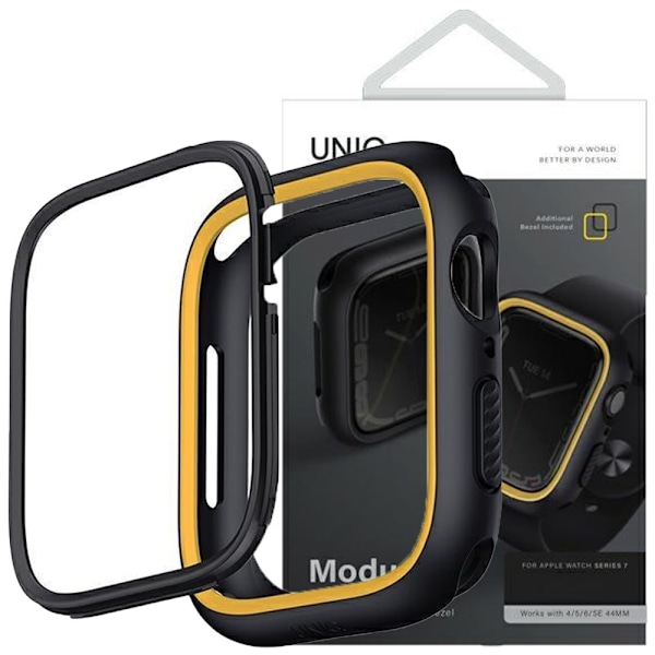 UNIQ-deksel Moduo Apple Watch Series 4/5/6/7/8/SE/SE2 44/45 mm Black-Mustard/Midnight-Mustard