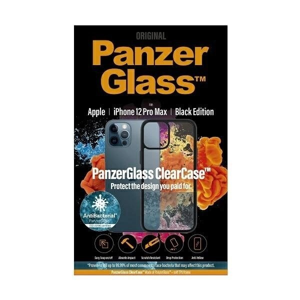 PANZERGLASS CLEARCASE ANTIBAKTERIELT ETUI TIL IPHONE 12 PRO MAX - GENNEMSIGTIG OG SORT