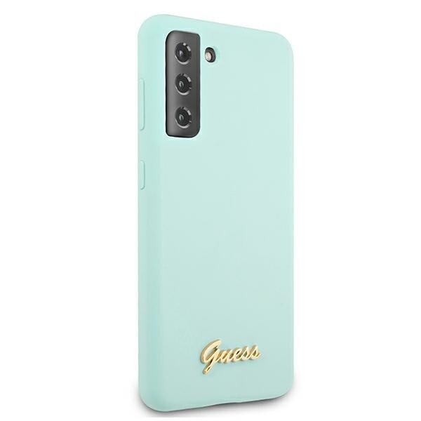 Guess GUHCS21MSLLMGLB S21+ G996 Blå/blå hard veske silikonskrift metalllogo