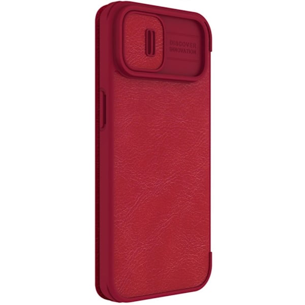 Nillkin Qin Leather Pro Case iPhone 14 Plus kameradeksel beskyttende veske, rød