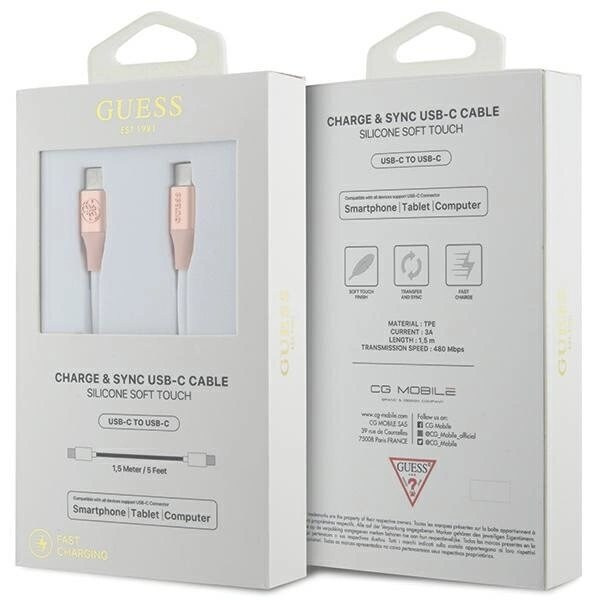 Guess Ebossed Logo USB-C / USB-C-kabel 1,5 m hurtiglading - rosa