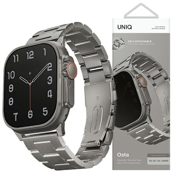 Uniq Kjøp remveske for Apple Watch 42/44/45/ 49 mm Series 1/2/3/4/5/6/7/8/SE/SE2/Ultra rustfritt stål Sølv/Titanium Sølv