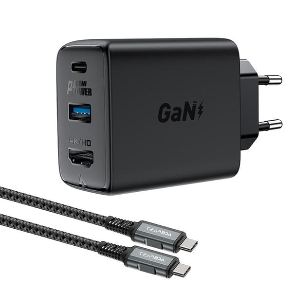 ACEFAST 2I1 OPLADER 65W USBC/USB ADAPTER HDMI4K60HZ+SORT KABEL