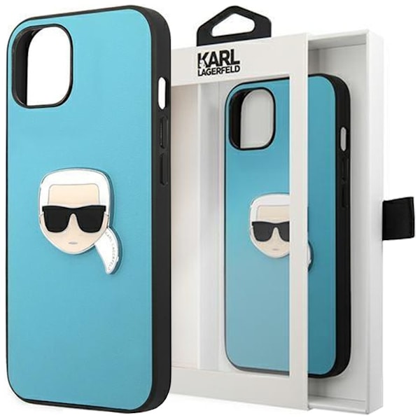 KARL LAGERFELD LÆDER IKONIK KARL'S HEAD METAL COVER TIL IPHONE 13 MINI - BLÅ