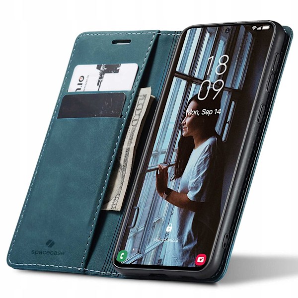 Spacecase Fodral Plånbok För Samsung Galaxy S21 Blått Läder