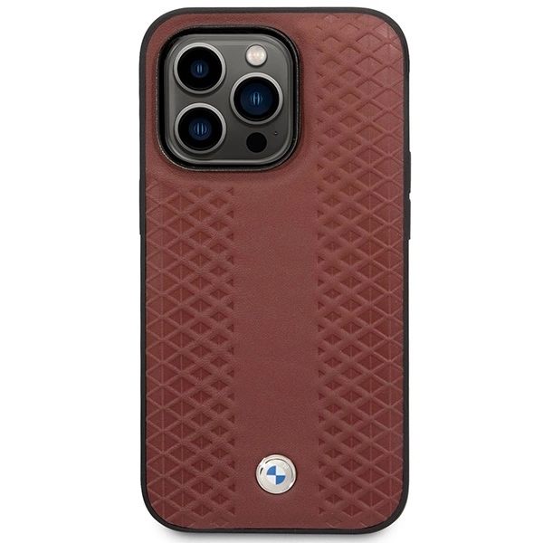 BMW LÆDER DIAMOND PATTERN MAGSAFE ETUI TIL IPHONE 14 PRO MAX - BORDEAUX